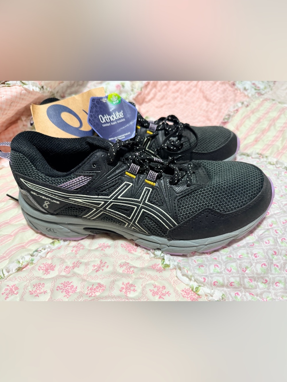 ASICS Black Athletic Running Shoes with Gray and Yellow Accents
